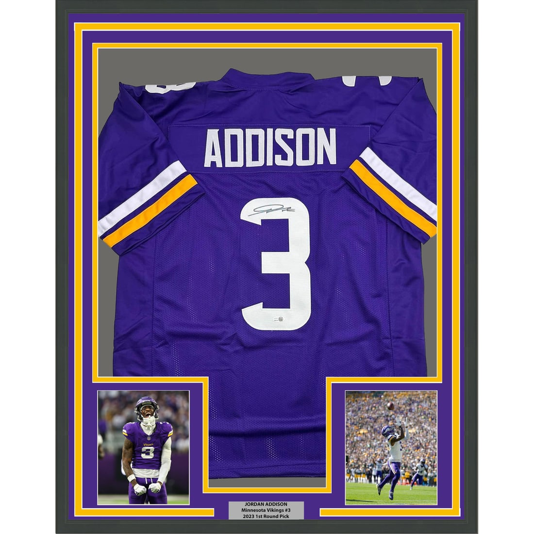 Jordan Addison Signed Minnesota Vikings Jersey Framed with JSA Certification 35x39 (1 of 2)