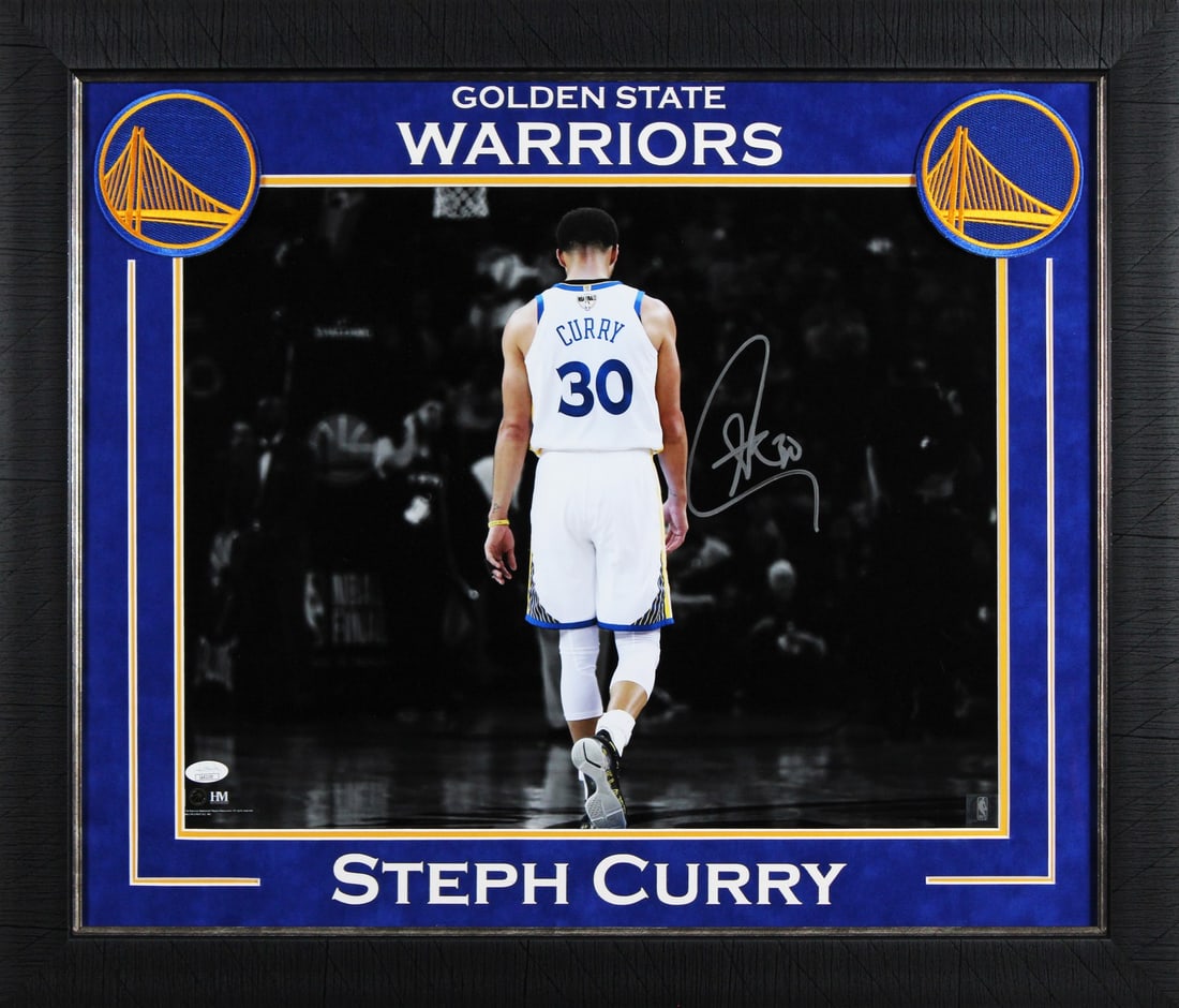 Stephen Curry Signed 16x20 Framed Photo Golden State Warriors JSA COA: Stephen Curry Signed 16x20 Framed Photo Golden State Warriors JSA COA This stunning 16x20 horizontal spotlight photo features Stephen Curry, personally signed by the basketball superstar himself. As a