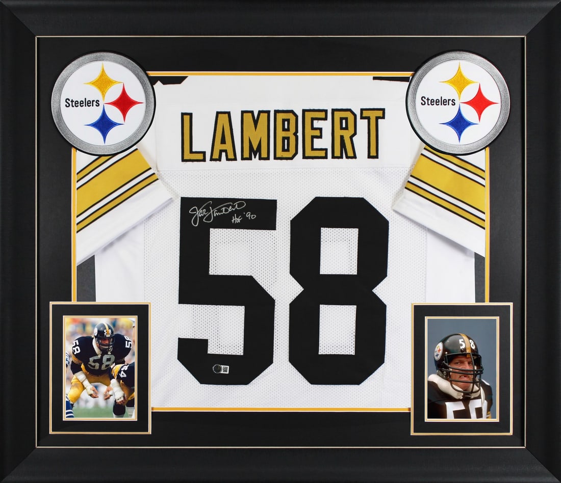 Framed White Pro Style Jersey Jack Lambert HOF 90 Auto Beckett Witnessed (1 of 2)