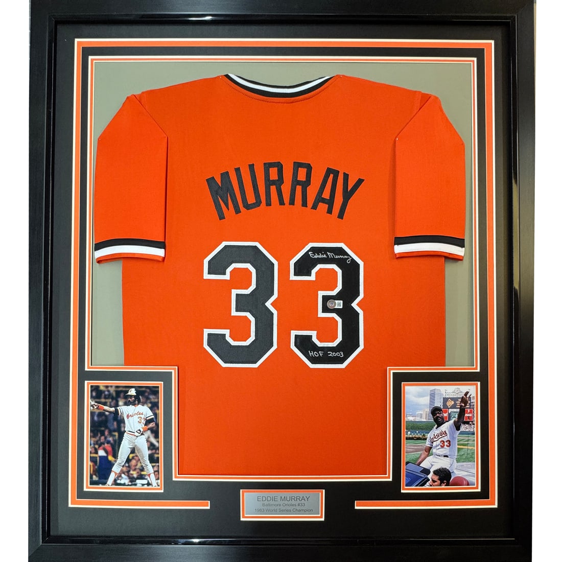 Framed Eddie Murray Signed Baltimore Orioles Jersey BAS COA 35x39: Framed Eddie Murray Signed Baltimore Orioles Jersey BAS COA 35x39 This framed, autographed Eddie Murray Baltimore Orioles jersey is a stunning piece for any sports enthusiast. Measuring 35 inches by 3