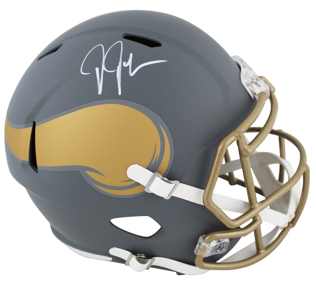 Justin Jefferson Autographed Vikings Slate Full Size Helmet BAS Witnessed (1 of 3)