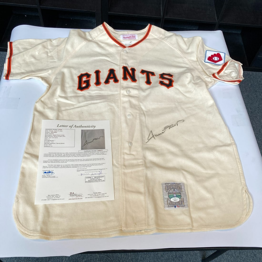Willie Mays Signed Mitchell & Ness New York Giants Jersey JSA COA: Willie Mays Signed Mitchell & Ness New York Giants Jersey JSA COA This authentic Mitchell & Ness San Francisco Giants jersey is signed by the legendary Willie Mays, a true icon of baseball. The jersey