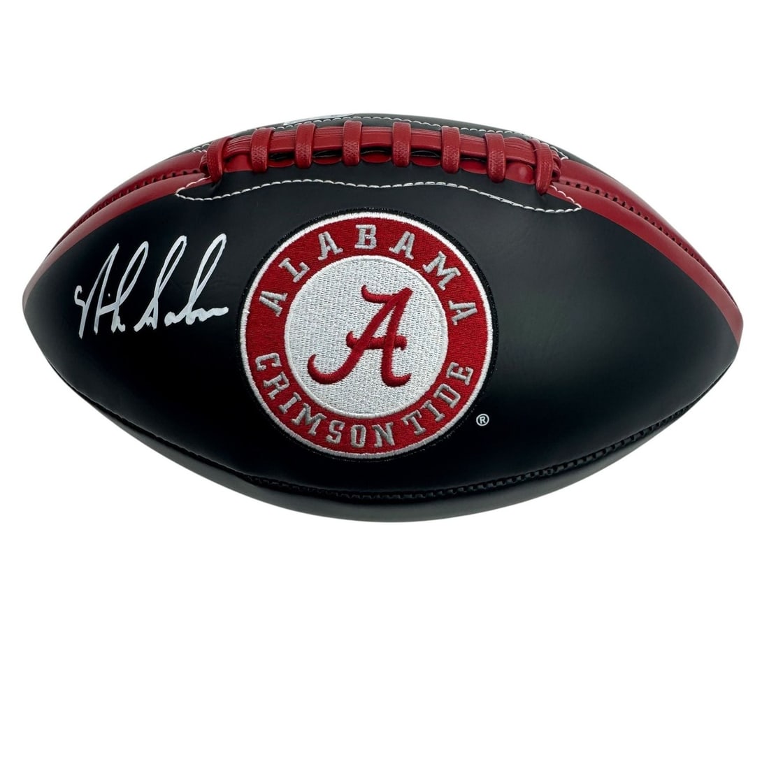Nick Saban Signed Alabama Crimson Tide Black Leather Football BAS COA: Nick Saban Signed Alabama Crimson Tide Black Leather Football BAS COA Pre-owned black logo college football signed by Nick Saban. This original football comes with third-party authentication from Beck