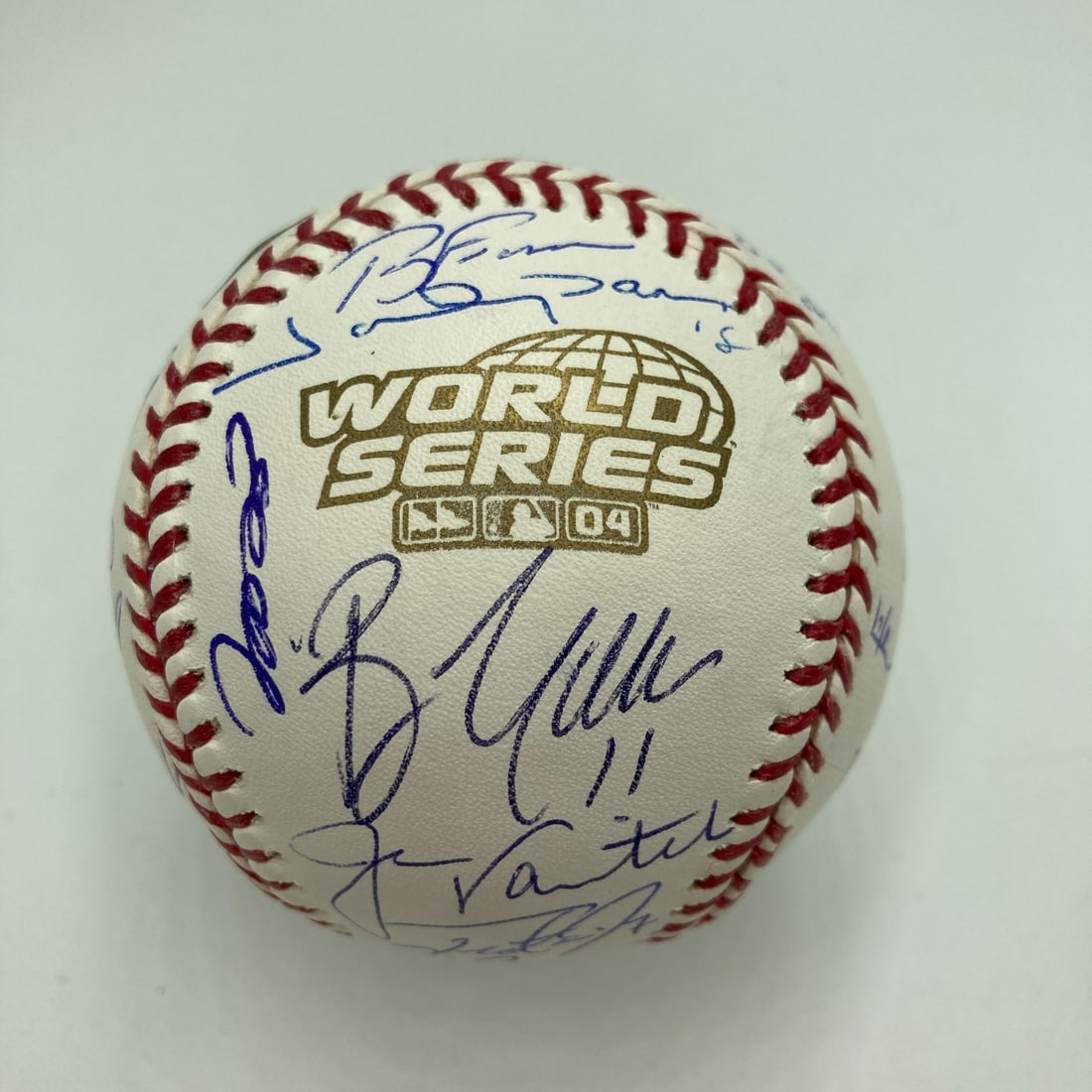 Team Signed 2004 Boston Red Sox World Series Baseball JSA COA: Team Signed 2004 Boston Red Sox World Series Baseball JSA COA Original team-signed 2004 Boston Red Sox World Series Champs baseball featuring 23 signatures from members of the championship team. This 