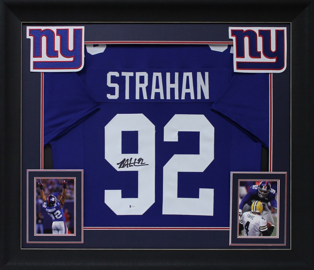 Michael Strahan Signed Blue Jersey Framed BAS Witnessed New York Giants: Michael Strahan Signed Blue Jersey Framed BAS Witnessed New York Giants This authentic blue jersey has been personally signed by Michael Strahan, the legendary player of the New York Giants. The jerse