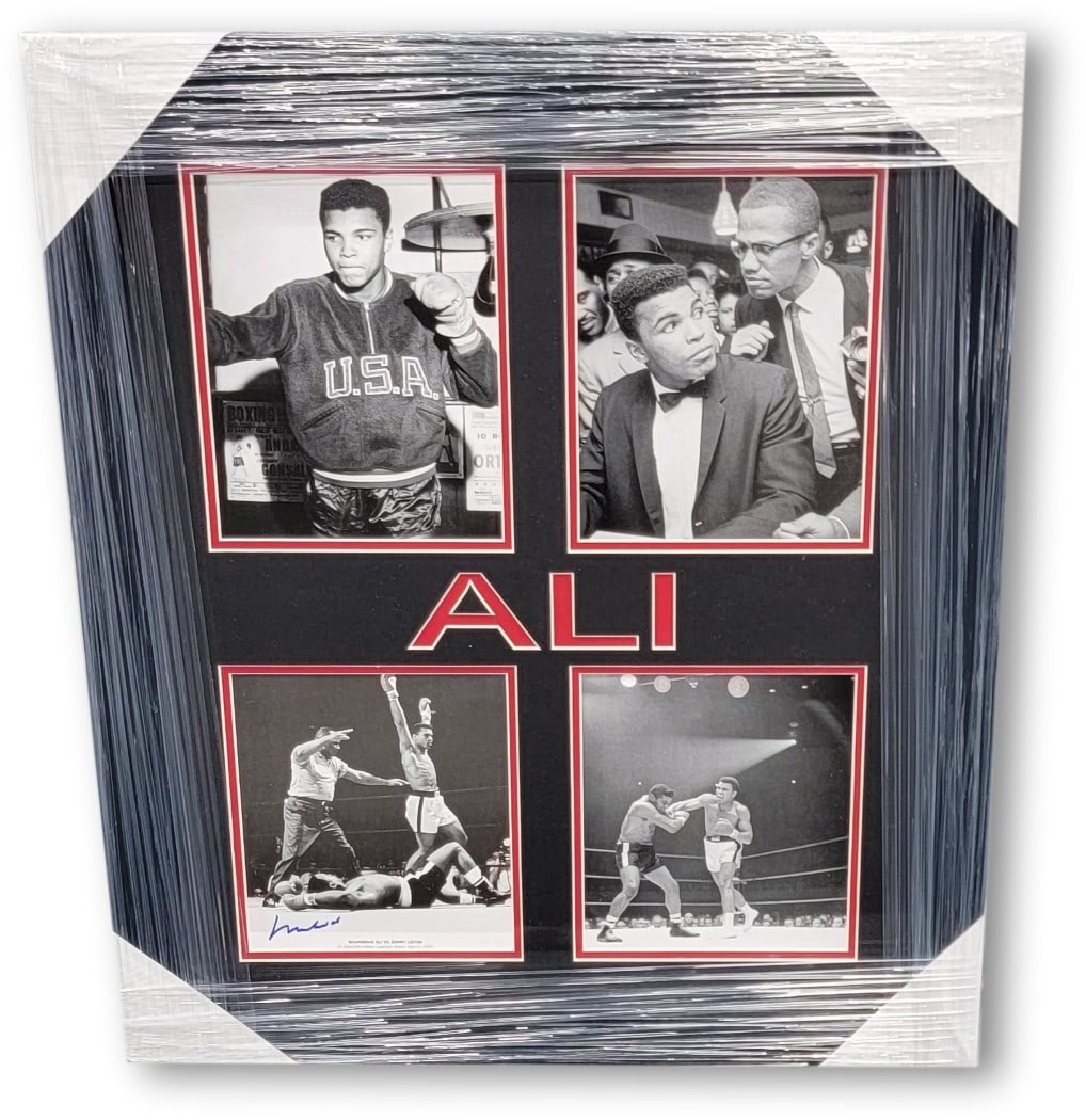 Muhammad Ali Hand Signed 8x10 Photo with 3 Unsigned Photos JSA Authenticated Framed Display: Muhammad Ali Hand Signed 8x10 Photo with 3 Unsigned Photos JSA Authenticated Framed Display Celebrate the legacy of boxing legend Muhammad Ali with this stunning framed collection. This piece features