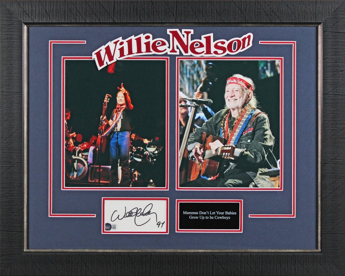 Framed Willie Nelson Signed 3x5 Index Card With Beckett Authentication (1 of 2)