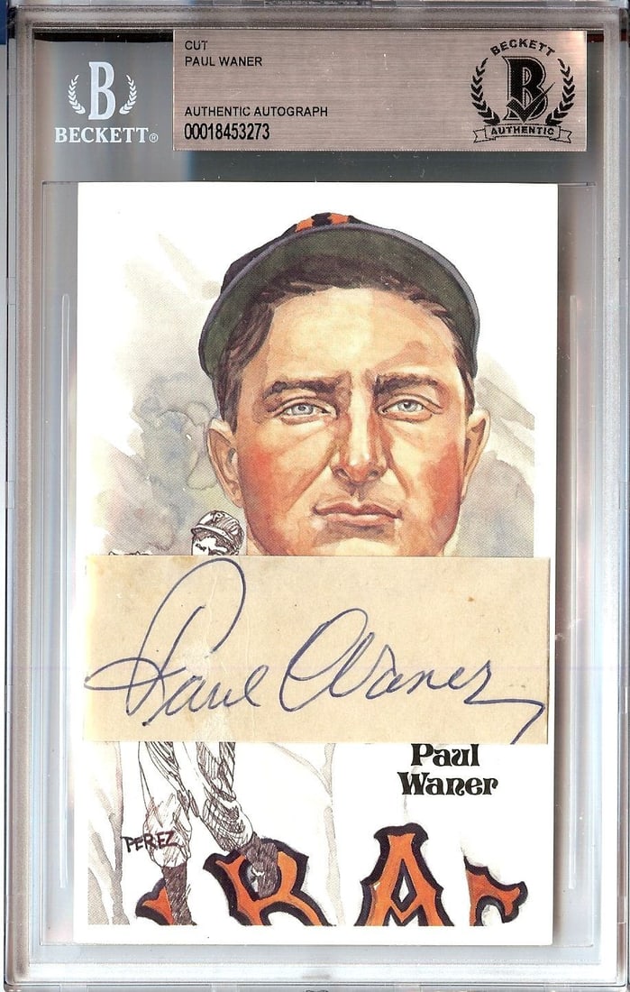 Paul Waner Autographed Cut Signature with Perez-Steele Postcard JSA Authenticated: Paul Waner Autographed Cut Signature with Perez-Steele Postcard JSA Authenticated This is an original cut signature autographed by Hall of Famer Paul Waner, encapsulated by Beckett. The case measures 
