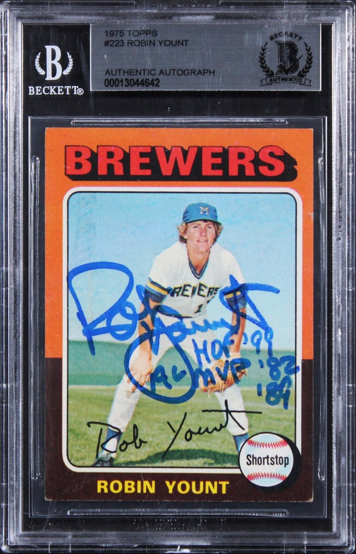 Robin Yount 1975 Topps #223 Brewers autographed BAS slabbed HOF 99 inscription (1 of 2)