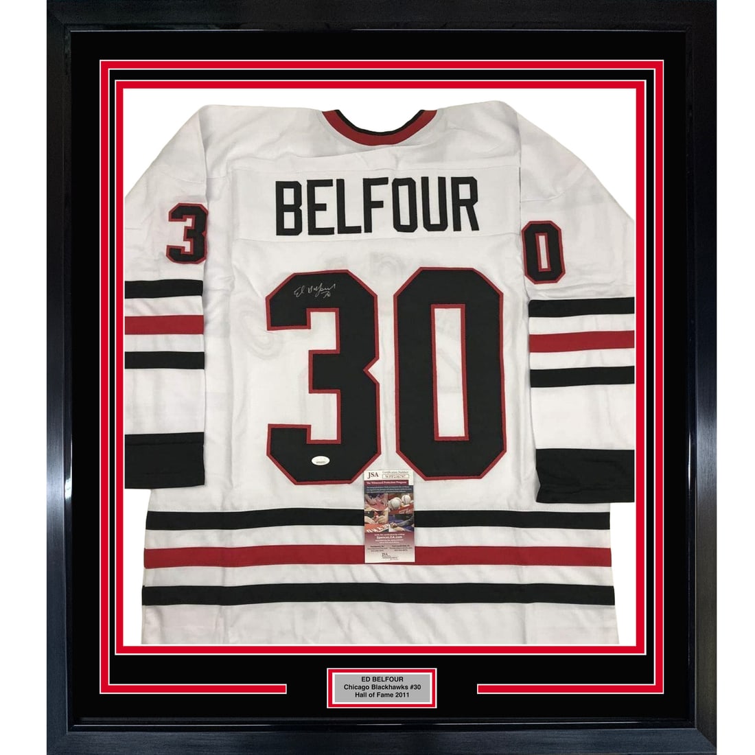Framed Autographed Ed Belfour Chicago Blackhawks Jersey with JSA COA (1 of 2)