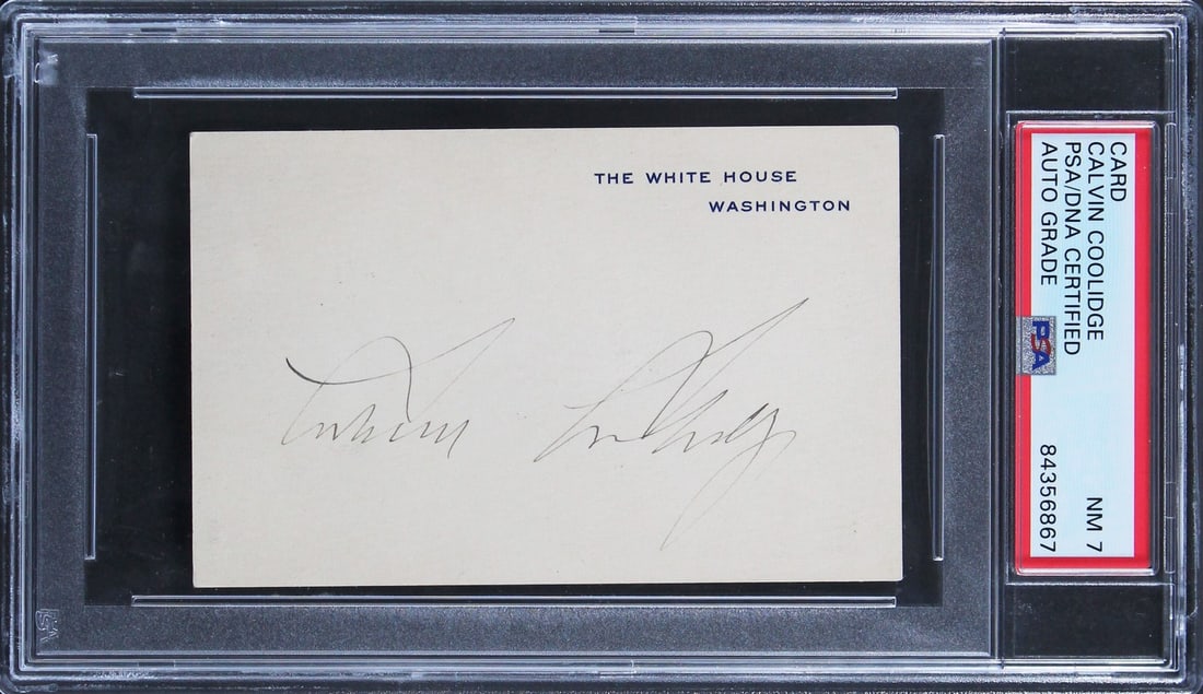 Calvin Coolidge Signed White House Card 2.75x4.25 NM 7 PSA Authenticated (1 of 5)