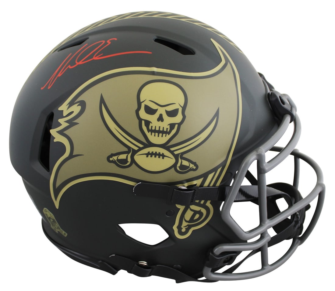 Mike Evans Autographed Tampa Bay Buccaneers Salute to Service IV Helmet BAS Witnessed: Mike Evans Autographed Tampa Bay Buccaneers Salute to Service IV Helmet BAS Witnessed This is an original Riddell authentic full size Speed Proline helmet featuring the Tampa Bay Buccaneers 2025 Salut