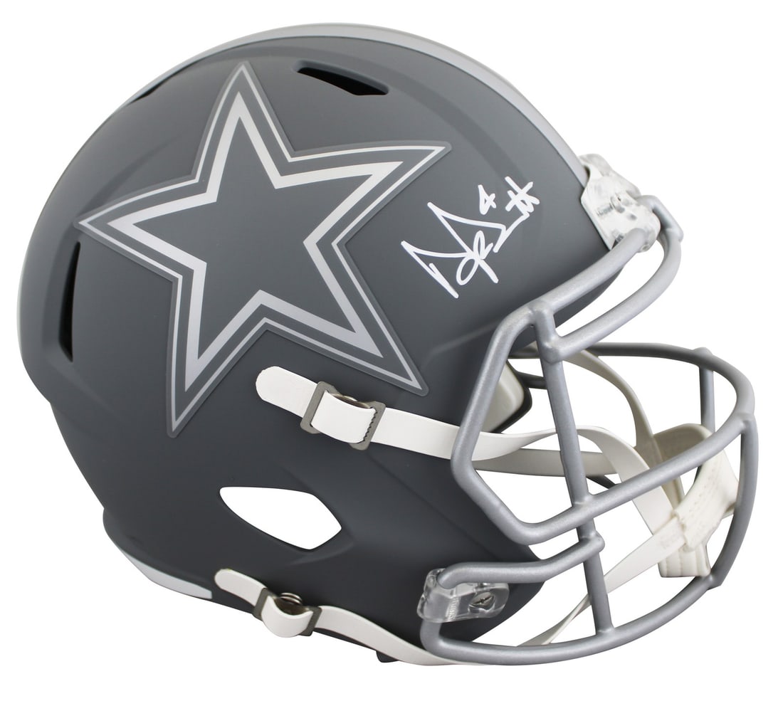 Dak Prescott Signed Dallas Cowboys Full Size Helmet BAS Authenticated: Dak Prescott Signed Dallas Cowboys Full Size Helmet BAS Authenticated This authentic full-size speed replica helmet, personally signed by Dak Prescott of the Dallas Cowboys, is a must-have for any fan