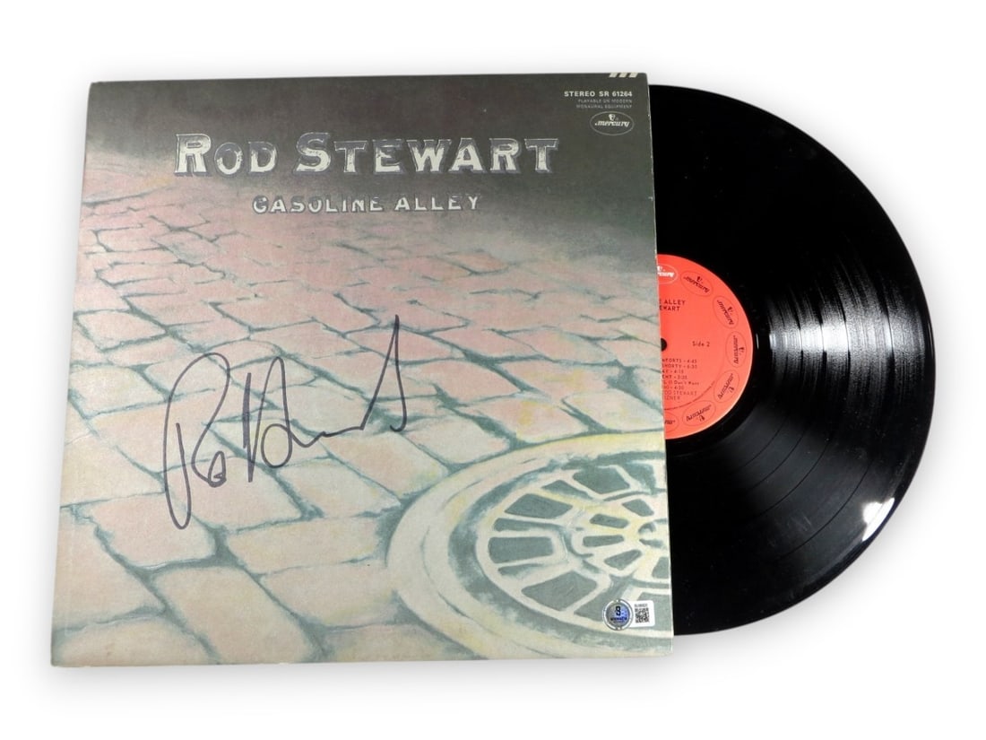 Rod Stewart Gasoline Alley signed record album cover BAS authenticated (1 of 4)