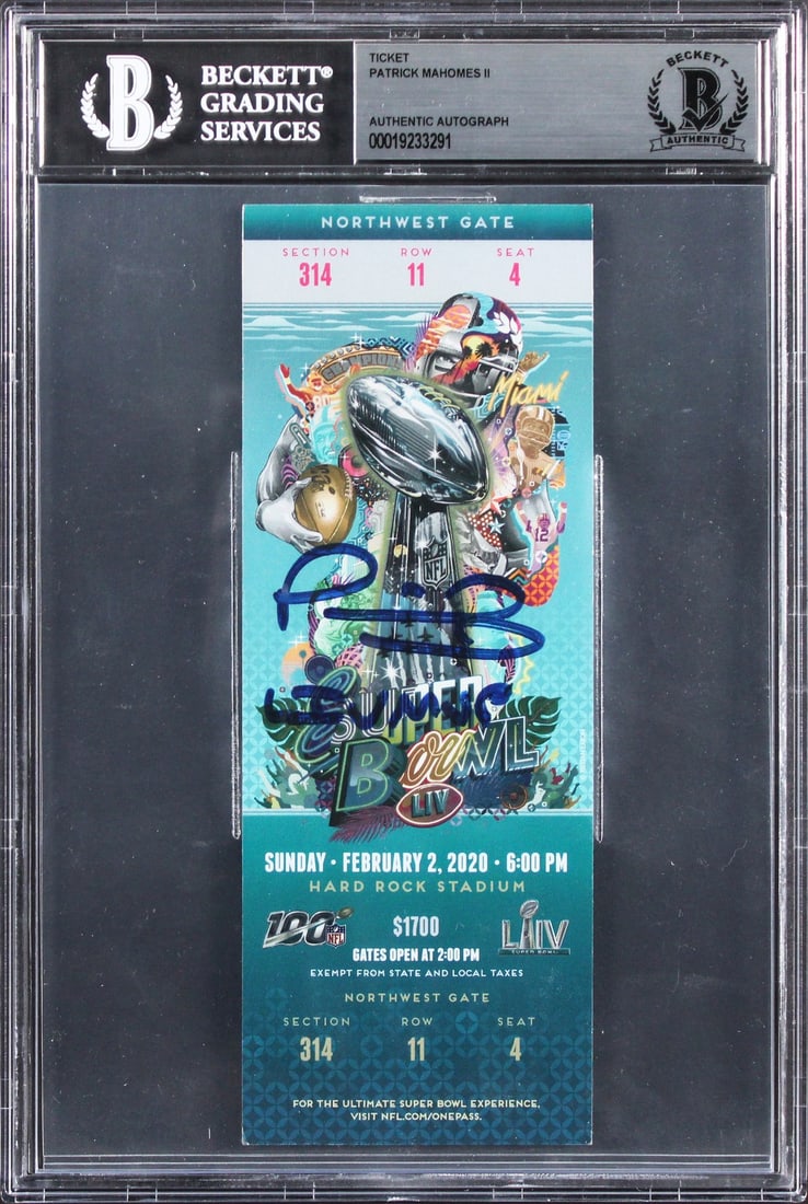 Patrick Mahomes Signed Super Bowl LIV Ticket Stub Beckett Authenticated Slabbed (1 of 2)