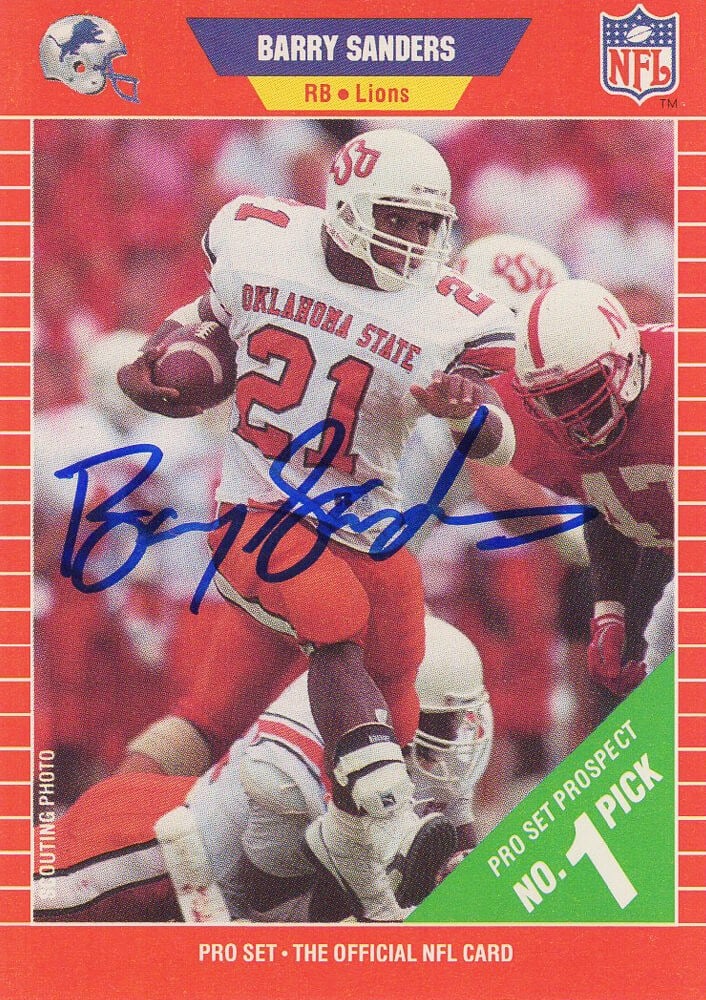 Barry Sanders Autographed 1989 Pro Set Rookie Card #494 with SS COA (1 of 1)