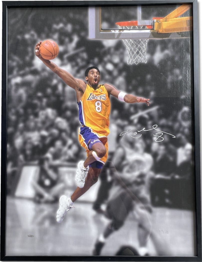 Kobe Bryant Hand Signed Autographed Canvas 25x33 Framed UDA: Kobe Bryant Hand Signed Autographed Canvas 25x33 Framed UDA This stunning framed canvas features a hand-signed autograph from the legendary Kobe Bryant, a true icon of the Los Angeles Lakers. Measurin