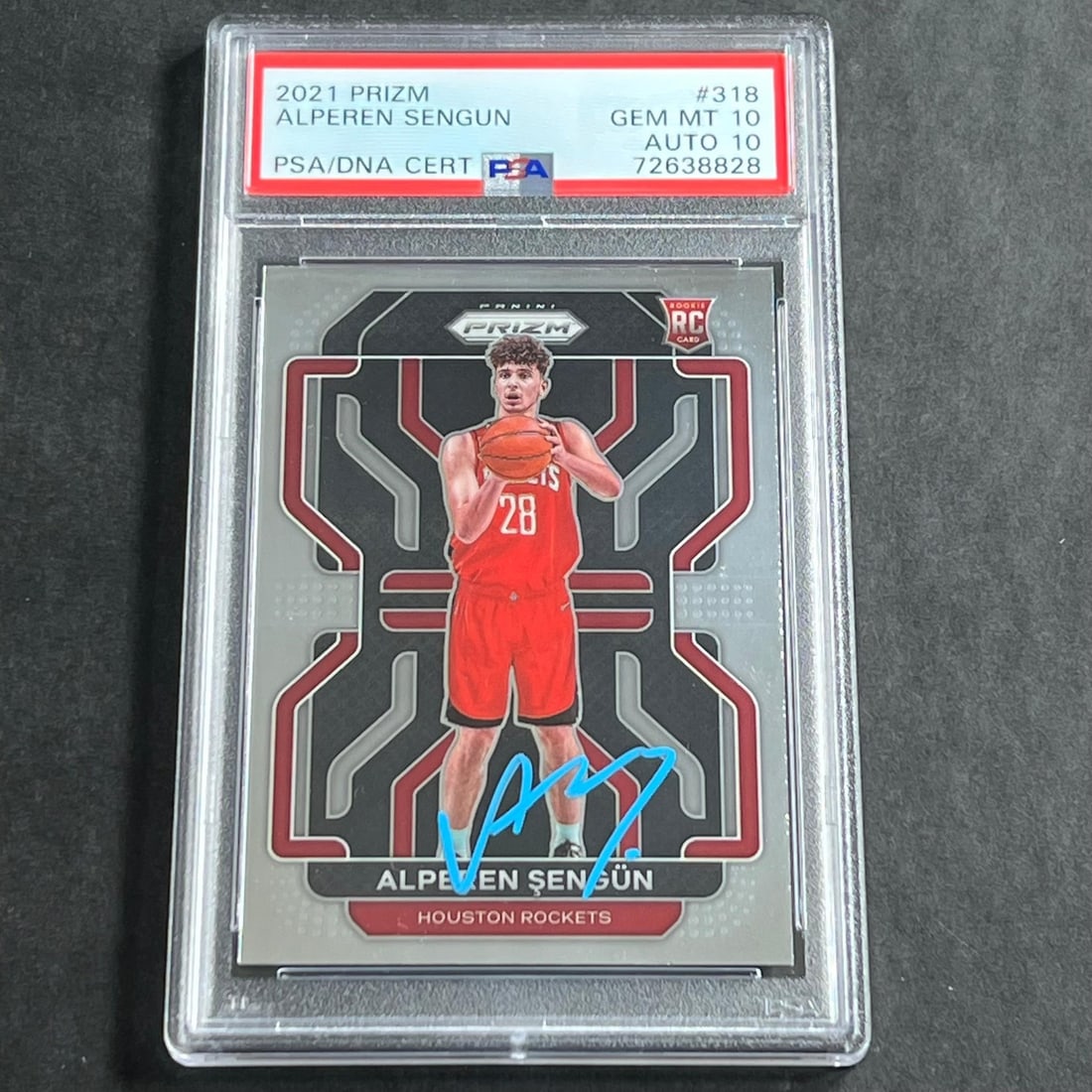 PSA 10 Alperen Sengun Signed Rookie Card 2021-22 Prizm Houston Rockets: PSA 10 Alperen Sengun Signed Rookie Card 2021-22 Prizm Houston Rockets This is a 2021-22 Panini Prizm #318 Alperen Sengun rookie card featuring the Houston Rockets player. The card is autographed by A