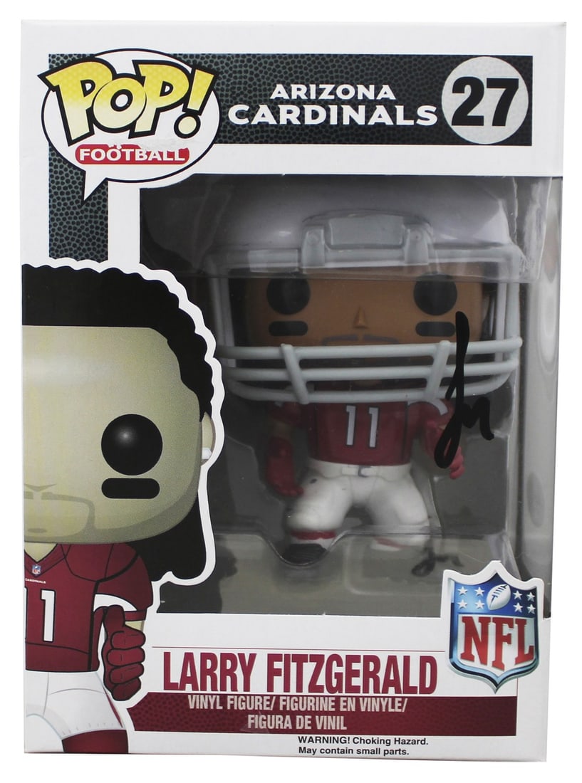 Larry Fitzgerald autographed Cardinals Funko Pop #27 JSA: Larry Fitzgerald autographed Cardinals Funko Pop #27 JSA This Larry Fitzgerald #27 Funko Pop Vinyl Figure is personally signed by Larry Fitzgerald of the Arizona Cardinals. The autograph has been auth