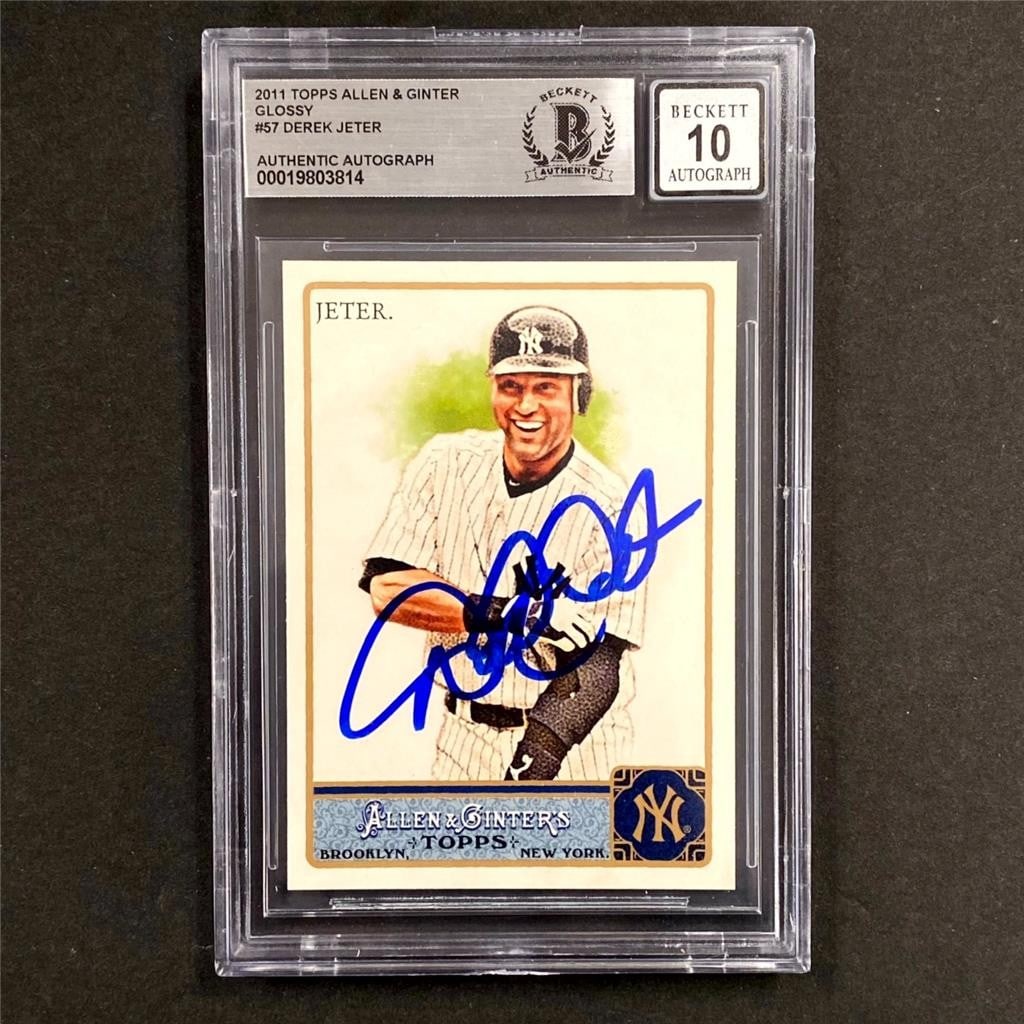 Derek Jeter 2011 Topps Allen Ginter Glossy Auto BAS 10 Card 999: Derek Jeter 2011 Topps Allen Ginter Glossy Auto BAS 10 Card 999 This is an original 2011 Topps Allen & Ginter Glossy sports trading card featuring Derek Jeter of the New York Yankees. The card is hard