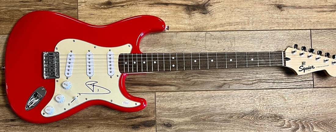 David Bowie Signed Fender Squire Stratocaster Guitar JSA Authenticated: David Bowie Signed Fender Squire Stratocaster Guitar JSA Authenticated Celebrate the legacy of rock legend David Bowie with this rare signed Fender Squire Stratocaster guitar. This authentic instrumen