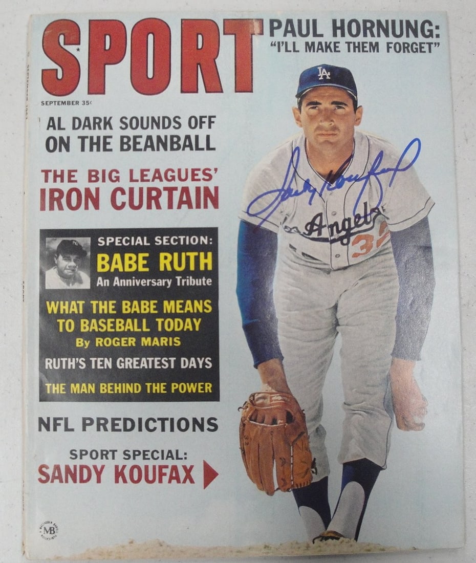 Sandy Koufax Hand Signed Magazine Dodgers JSA Authenticated: Sandy Koufax Hand Signed Magazine Dodgers JSA Authenticated This is an original autographed magazine featuring Sandy Koufax, one of the most legendary players of the Los Angeles Dodgers. The magazine 
