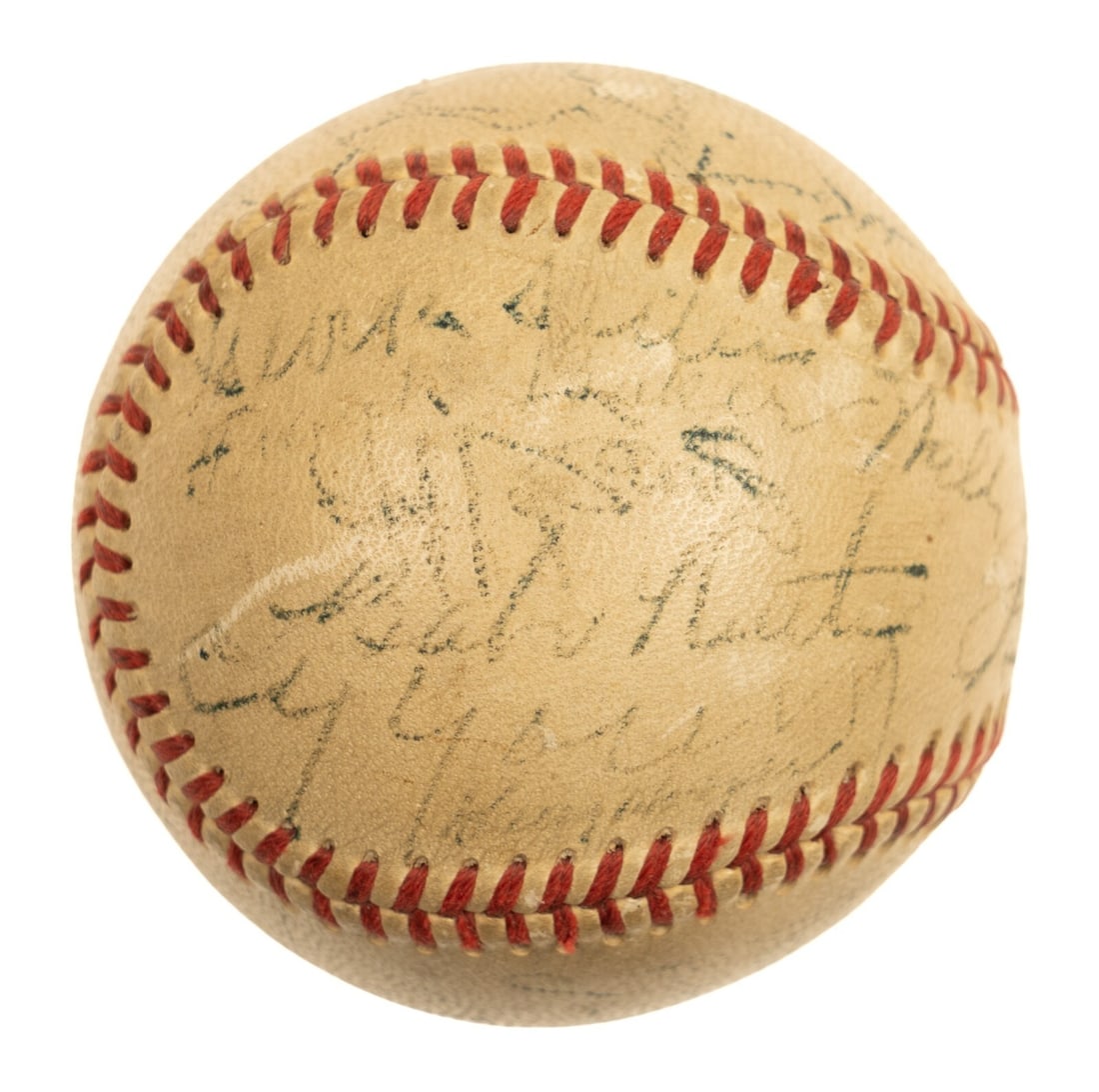 Babe Ruth Ty Cobb Cy Young Signed Baseball JSA COA HOF Legends: Babe Ruth Ty Cobb Cy Young Signed Baseball JSA COA HOF Legends This official American League baseball, featuring the iconic Harridge stamp, is a remarkable collectible signed in blue ink by 29 legenda