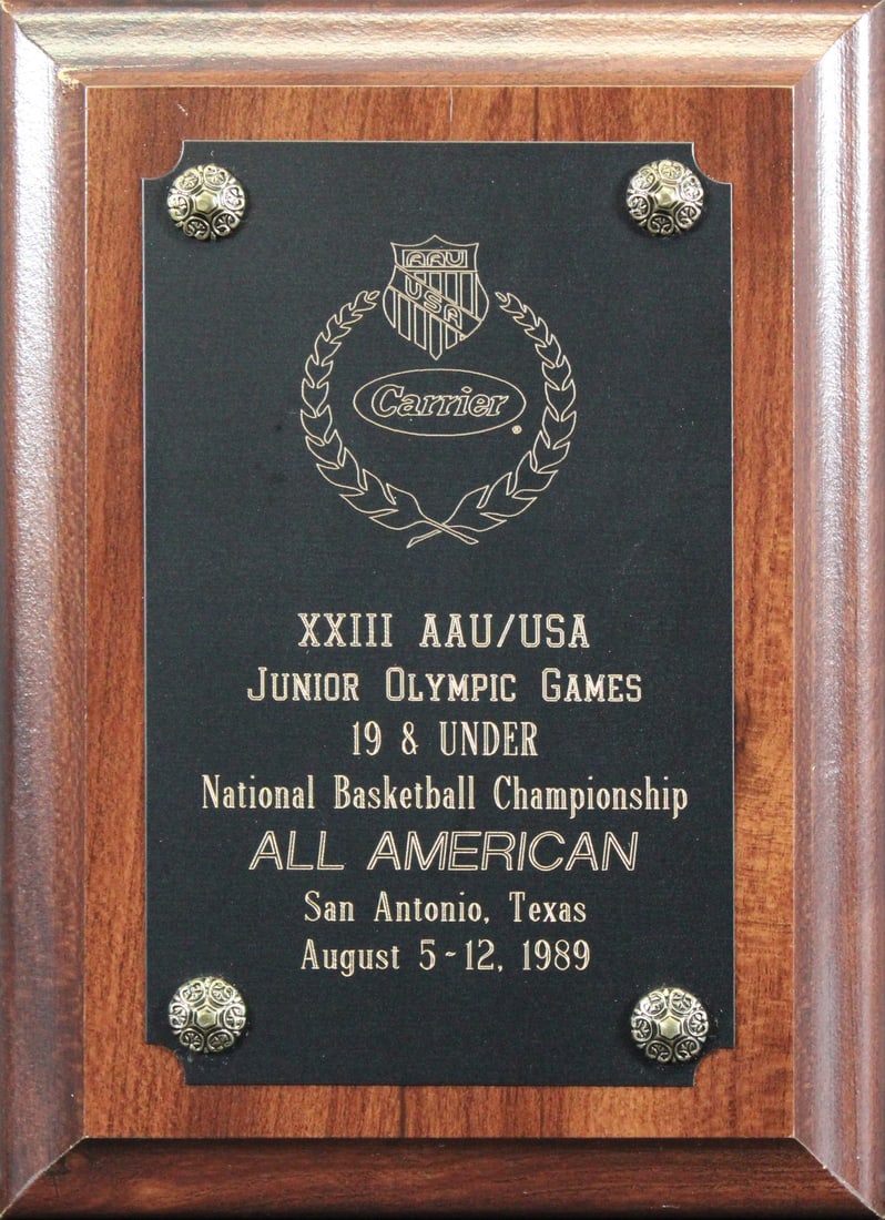 1989 AAU Junior Olympic Games All American Plaque for Shaquille O'Neal (1 of 2)