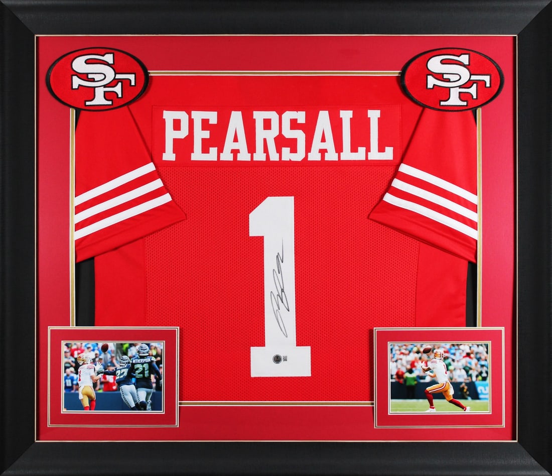 Ricky Pearsall Signed Red Pro Style Framed Jersey BAS Witnessed San Francisco 49ers: Ricky Pearsall Signed Red Pro Style Framed Jersey BAS Witnessed San Francisco 49ers Celebrate the legacy of Ricky Pearsall with this authentic signed red pro style framed jersey, representing the San 