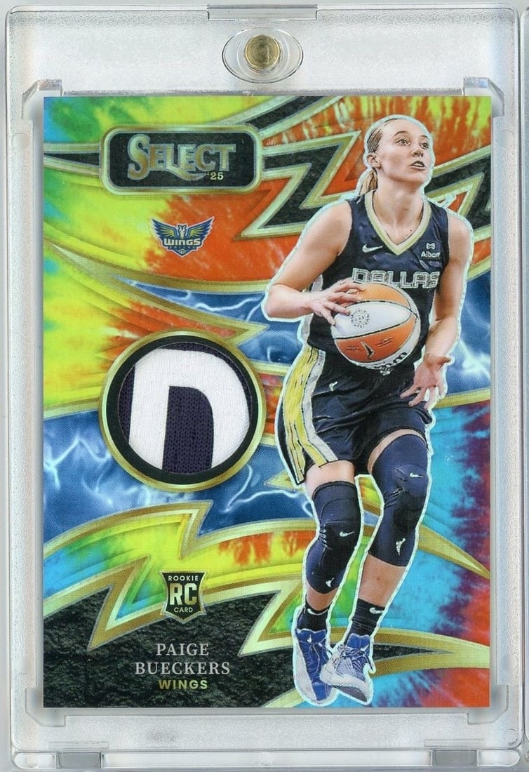 Paige Bueckers 2025 Panini Select WNBA SPPB Tie Dye Sparks Relic RC /25: Paige Bueckers 2025 Panini Select WNBA SPPB Tie Dye Sparks Relic RC /25 2025 Panini Select WNBA Paige Bueckers Tie Dye Sparks Relic rookie card, numbered /25. This pre-owned sports trading card featur