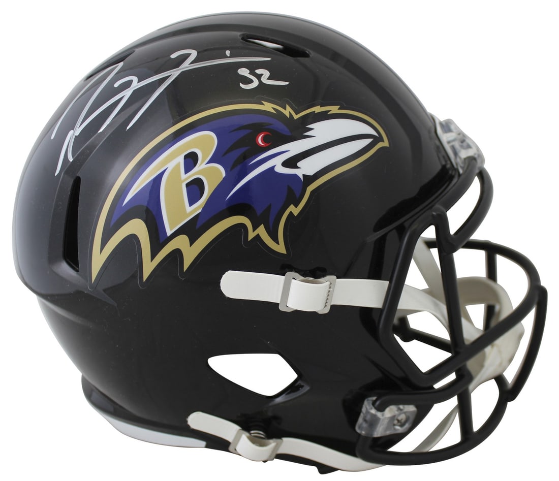 Ray Lewis autographed full size Speed helmet BAS witnessed: Ray Lewis autographed full size Speed helmet BAS witnessed This full-size Speed Replica helmet features a silver signature from Ray Lewis of the Baltimore Ravens. The helmet is authenticated by Becket