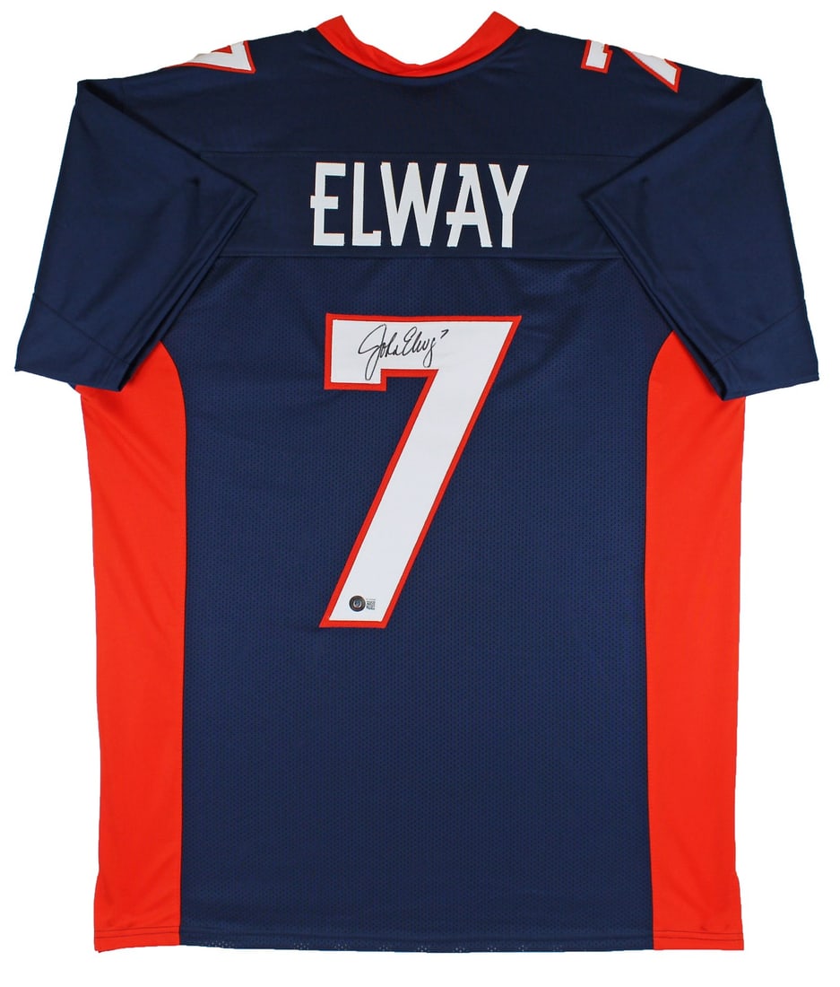 John Elway Signed Navy Pro Style Jersey Beckett BAS Witness Hologram (1 of 7)