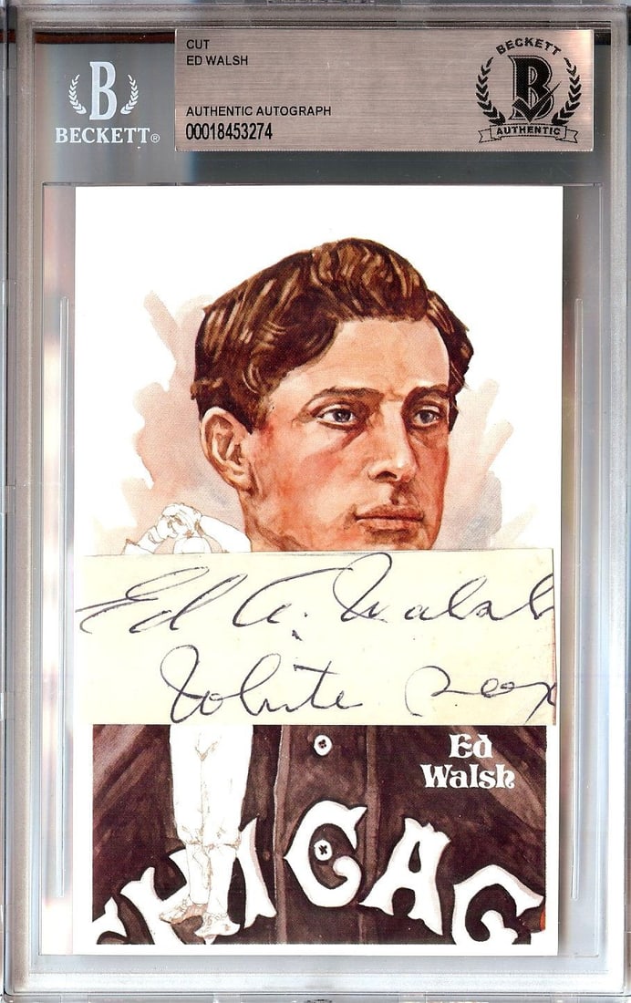 Ed Walsh Autographed Cut Signature with Perez-Steele Postcard JSA Authenticated: Ed Walsh Autographed Cut Signature with Perez-Steele Postcard JSA Authenticated This is an original cut signature of Ed Walsh, a legendary pitcher for the Chicago White Sox. The item includes a postca