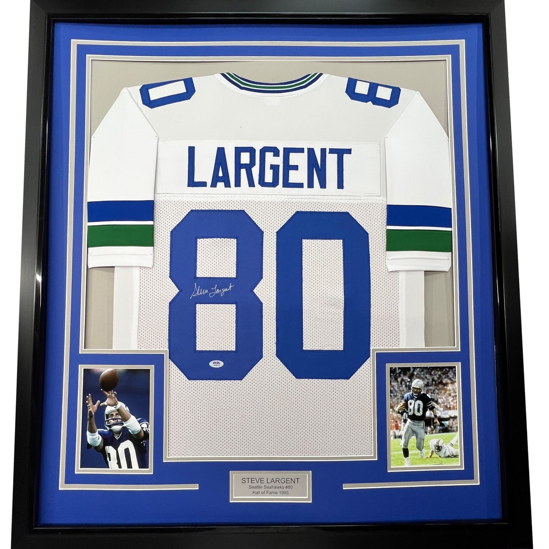 Steve Largent Signed Seahawks White Jersey Framed 33x42 PSA DNA COA (1 of 2)