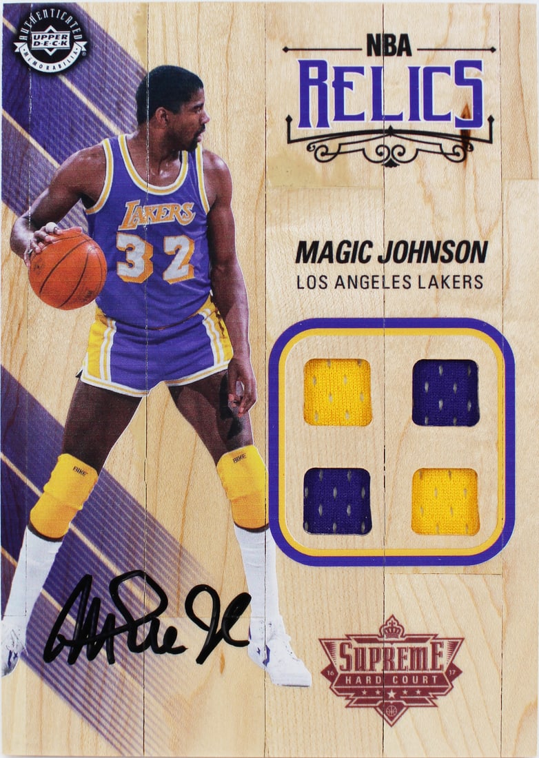 Magic Johnson Signed 5x7 Lakers Upper Deck Card BAS MJ17479: Magic Johnson Signed 5x7 Lakers Upper Deck Card BAS MJ17479 This is an original autographed 5x7 Upper Deck Supreme Hard Court Card featuring Magic Johnson of the Los Angeles Lakers. The card is ungrad