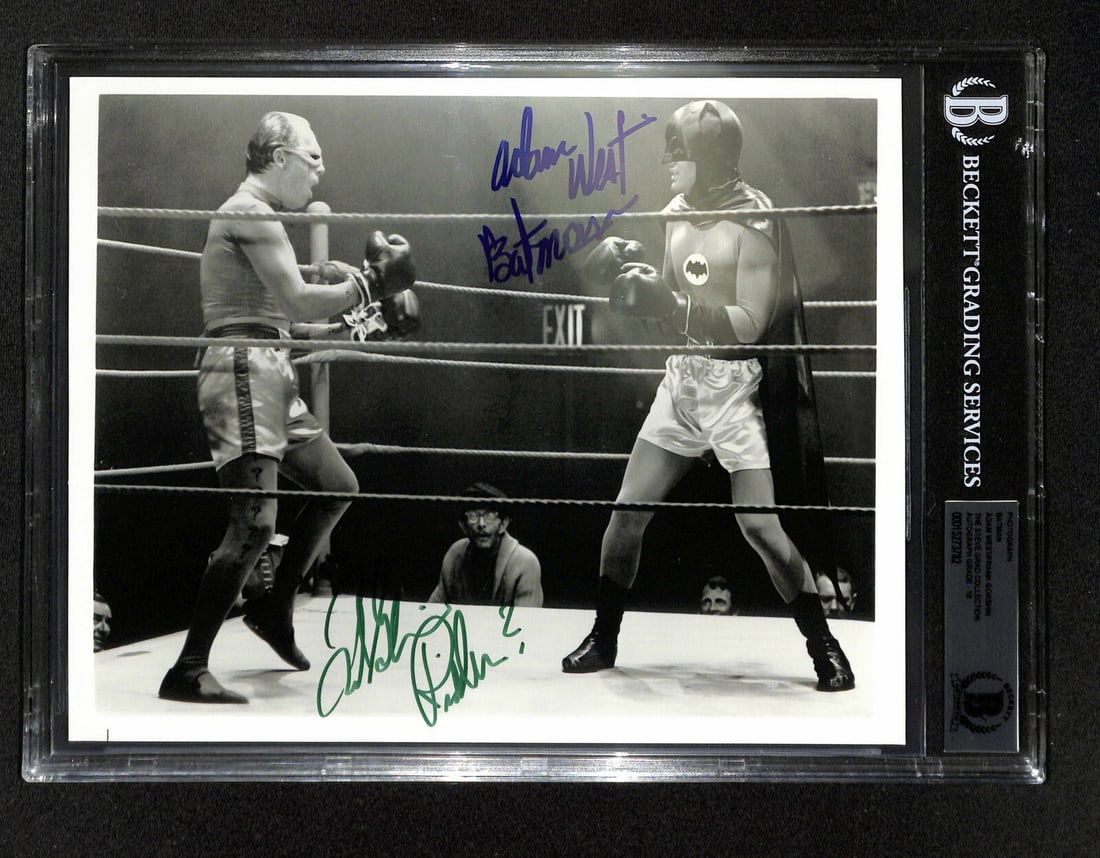 Beckett 10 Graded 8x10 Batman Photo Signed by Adam West and Frank Gorshin: Beckett 10 Graded 8x10 Batman Photo Signed by Adam West and Frank Gorshin This is an original 8x10 black and white photograph from the Batman TV series, signed by Adam West, who played Batman, and Fra