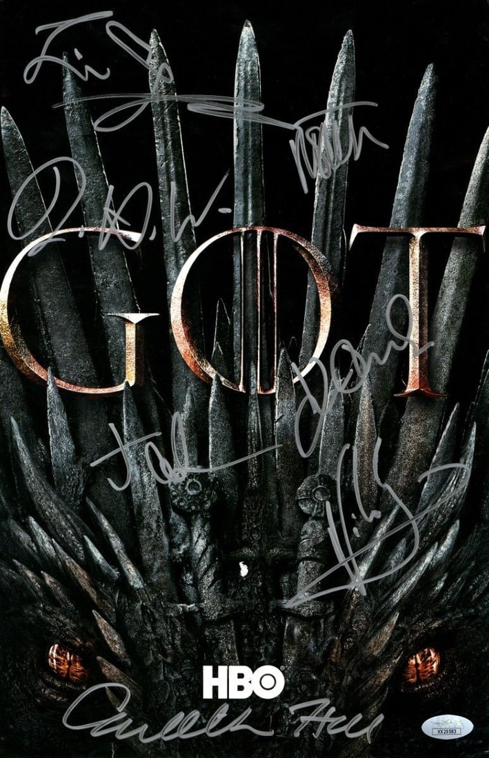 Game of Thrones 11X17 Photo Signed by 7 Cast Members JSA Authenticated: Game of Thrones 11X17 Photo Signed by 7 Cast Members JSA Authenticated This is an original 11X17 photograph featuring the signatures of seven prominent cast members from the acclaimed series Game of T