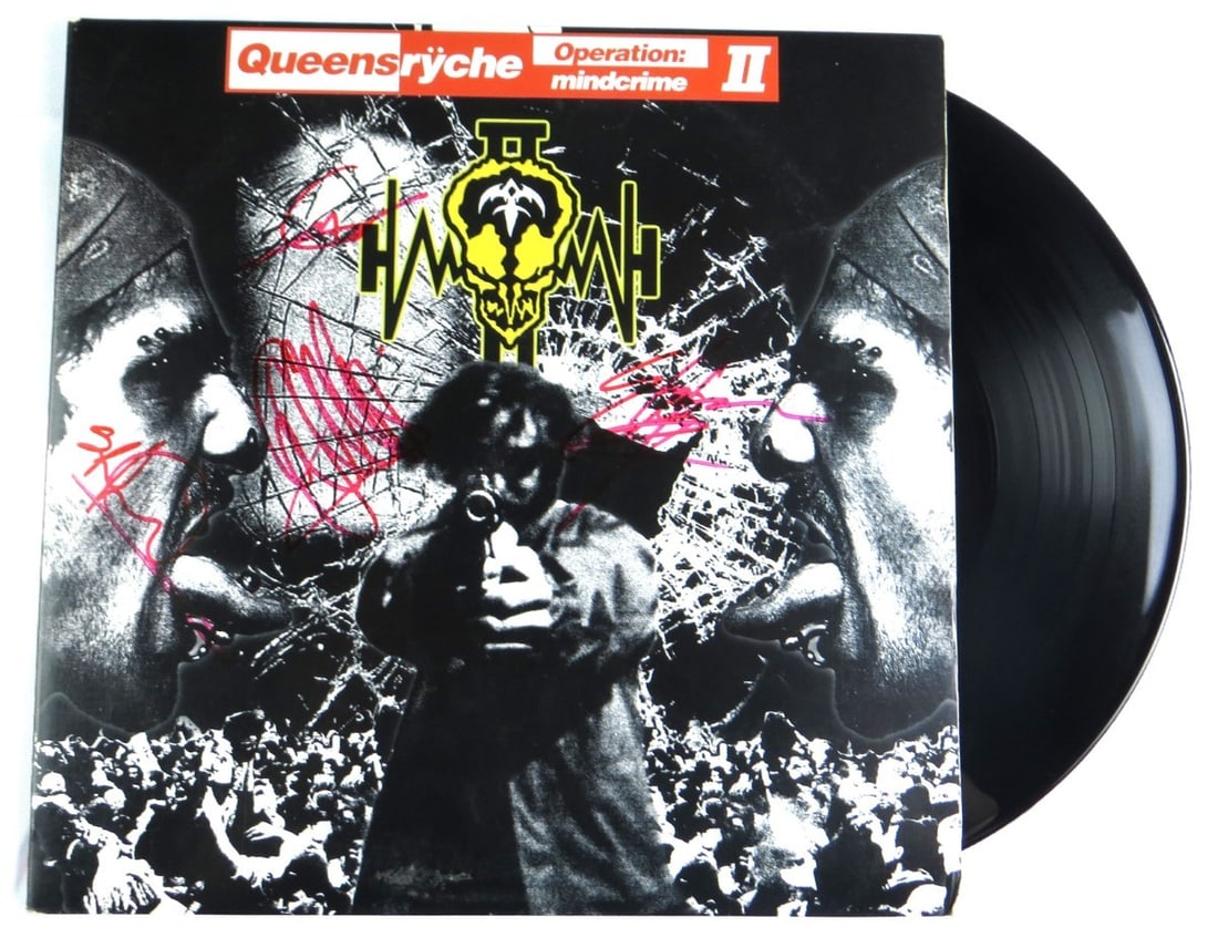 Autographed Queensryche Album With Tate Jackson Wilton PSA DNA Authenticated: Autographed Queensryche Album With Tate Jackson Wilton PSA DNA Authenticated This is an original Queensryche band record album autographed by Geoff Tate, Ed Jackson, Scott Rockenfield, and Michael Wil