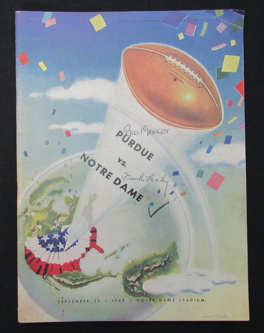1948 Notre Dame vs Purdue Signed Program by Leahy and Holcomb: 1948 Notre Dame vs Purdue Signed Program by Leahy and Holcomb This vintage program commemorates the Notre Dame vs. Purdue football game held on September 25, 1948. It features signatures from both hea