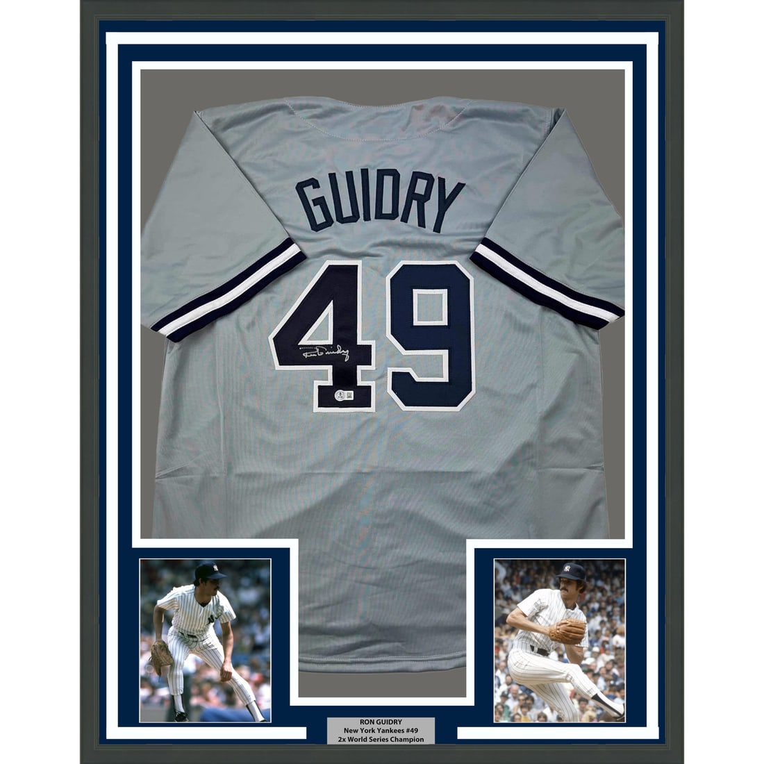 Framed Ron Guidry signed Yankees grey jersey Beckett BAS COA 35x39 (1 of 2)