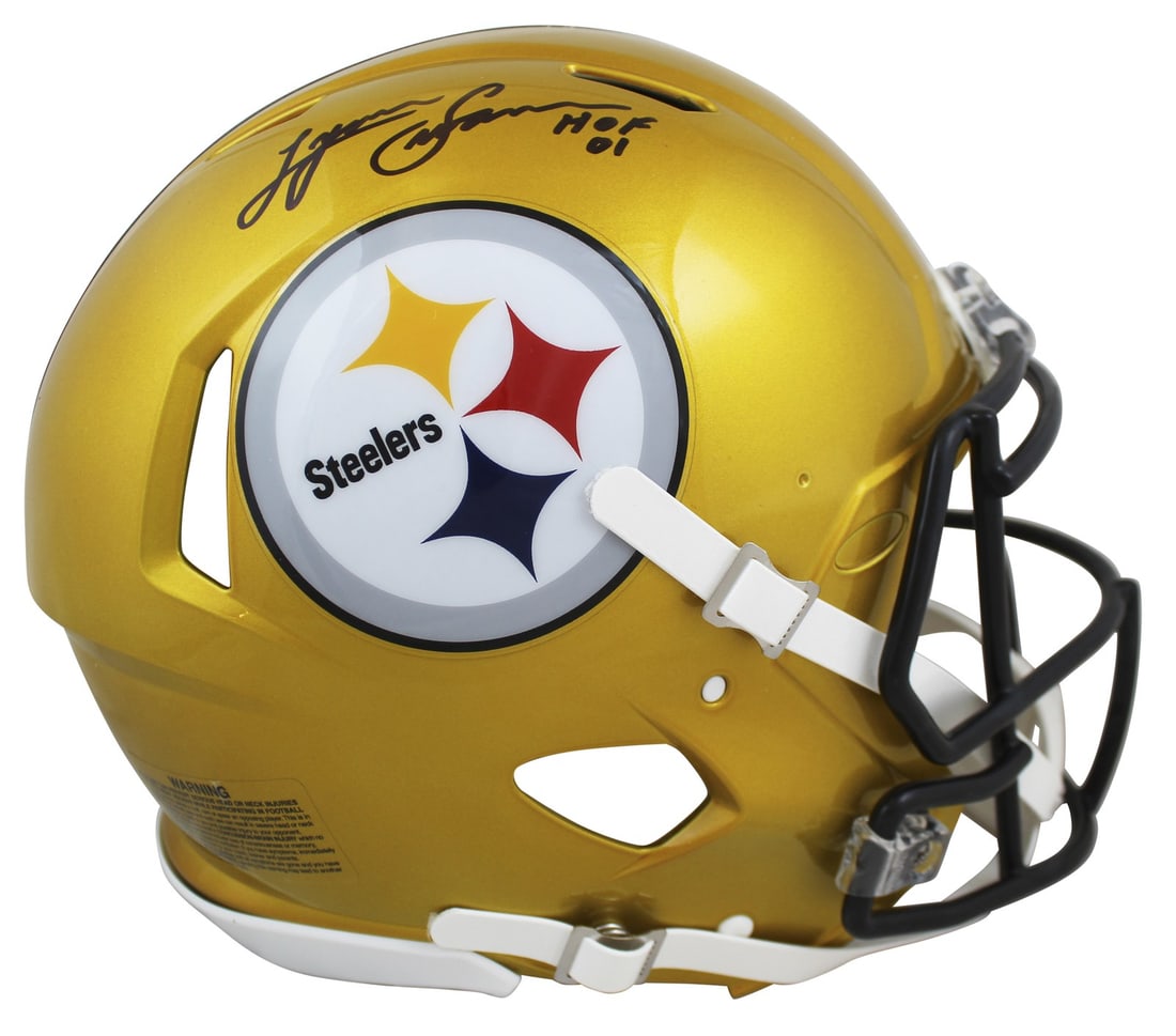 Lynn Swann Signed Pittsburgh Steelers Flash Helmet HOF 01 BAS Authenticated: Lynn Swann Signed Pittsburgh Steelers Flash Helmet HOF 01 BAS Authenticated This authentic Pittsburgh Steelers Flash Full Size Speed Proline Helmet is personally signed by legendary player Lynn Swann,