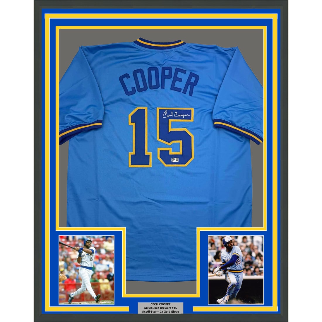 Cecil Cooper Signed Framed 35x39 Jersey Milwaukee Brewers Beckett COA: Cecil Cooper Signed Framed 35x39 Jersey Milwaukee Brewers Beckett COA This is a professionally framed and matted autographed jersey of Cecil Cooper, a notable player from the Milwaukee Brewers. The fr