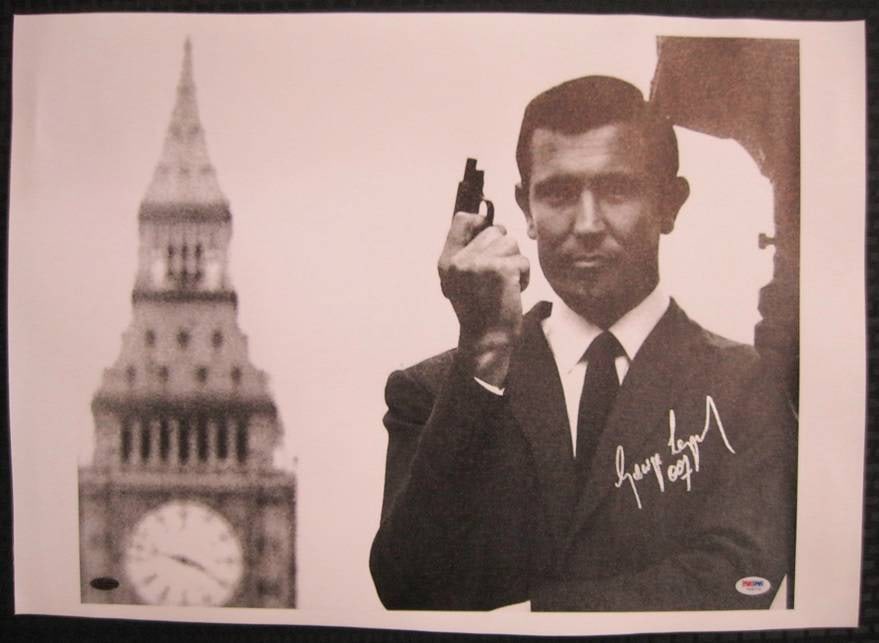 George Lazenby Signed 16x20 James Bond Canvas Photo With PSA DNA Authentication: George Lazenby Signed 16x20 James Bond Canvas Photo With PSA DNA Authentication This is an original 16x20 canvas photograph hand signed by George Lazenby, known for his role as James Bond. The autogra