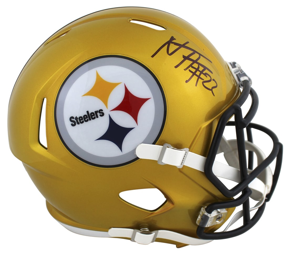Najee Harris autographed Steelers full size Speed replica helmet Fanatics COA: Najee Harris autographed Steelers full size Speed replica helmet Fanatics COA Autographed Riddell full size Speed replica helmet in the Alternate Flash design, personally signed by Najee Harris of the