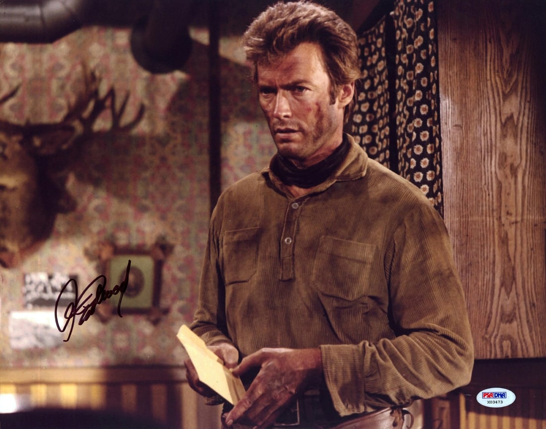 Clint Eastwood signed 11x14 horizontal photo The Good the Bad and the Ugly PSA DNA: Clint Eastwood signed 11x14 horizontal photo The Good the Bad and the Ugly PSA DNA This is an autographed 11x14 inch horizontal photograph personally signed by Clint Eastwood from the film The Good, t