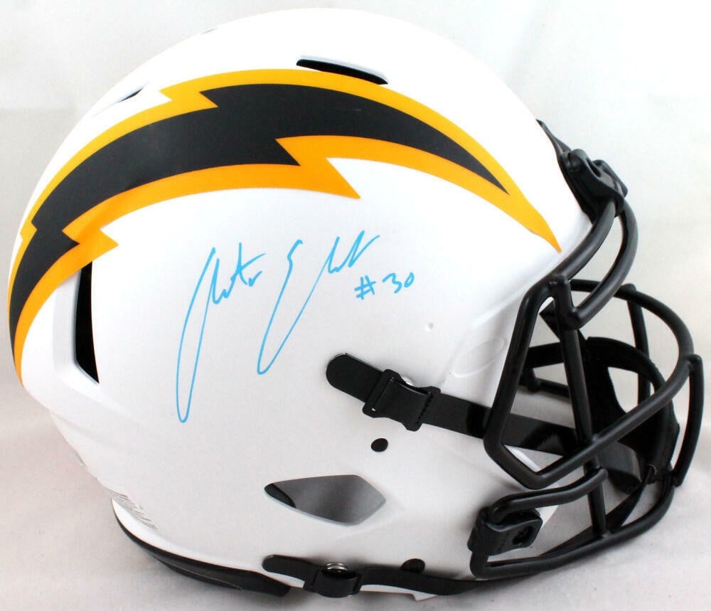 Austin Ekeler signed Los Angeles Chargers Lunar FS helmet Beckett: Austin Ekeler signed Los Angeles Chargers Lunar FS helmet Beckett This is an authentic Los Angeles Chargers Lunar full-size helmet autographed by Austin Ekeler. The signature has been authenticated by