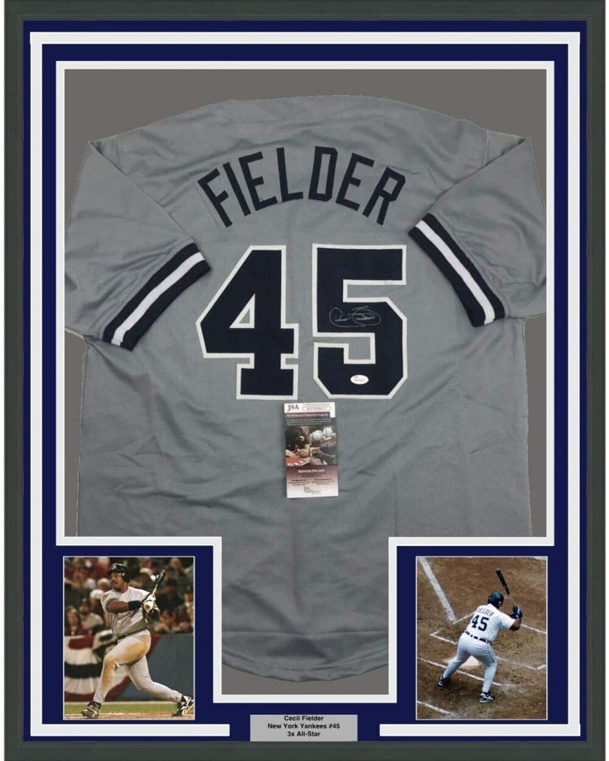 Framed Autographed New York Yankees Cecil Fielder Jersey JSA COA (1 of 2)