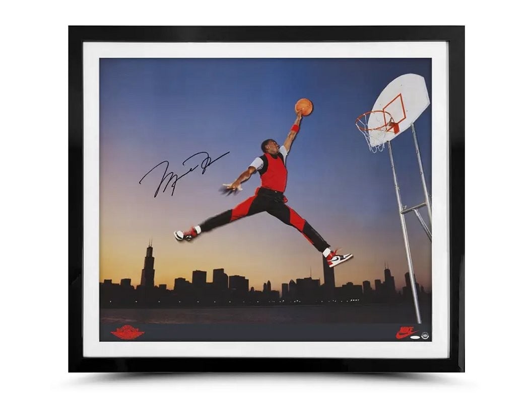 Michael Jordan Signed Framed 30x35 Bulls Nike Air Time Photo Upper Deck Authenticated: Michael Jordan Signed Framed 30x35 Bulls Nike Air Time Photo Upper Deck Authenticated Celebrate the legendary career of Michael Jordan with this stunning autographed 30"x35" photo framed in a sleek di