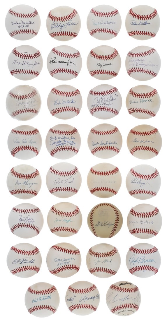 1953 Brooklyn Dodgers Signed Baseball Collection 31 Balls PSA JSA COA: 1953 Brooklyn Dodgers Signed Baseball Collection 31 Balls PSA JSA COA This remarkable collection features 31 signed baseballs from the 1953 Brooklyn Dodgers, the National League Champions. Each baseba