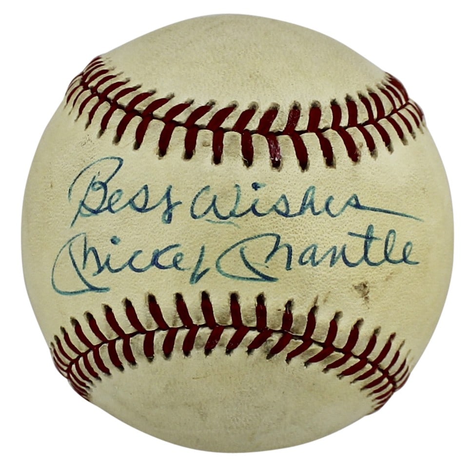 Mickey Mantle signed OAL baseball Best Wishes JSA authenticated Yankees: Mickey Mantle signed OAL baseball Best Wishes JSA authenticated Yankees This is an original Bobby Brown Official American League baseball autographed by Mickey Mantle of the New York Yankees. The ball